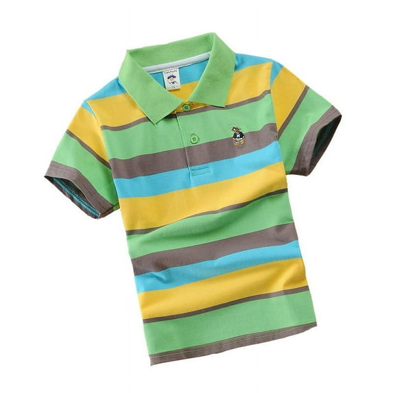 RMGVDSD Kids Boys Short Sleeve Polo Shirt Striped School Uniform Shirts Summer Casual Button Collared Tops Leisure Boys Tshirts for 7-8 Years