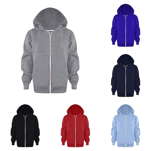 RMGVDSD Kids Full Zip Up Hoodies Plain Solid Color Hooded Sweatshirt Jacket Boys Girls Basic Hoodie Coat Classic-Fit School Casual Tops 5-6 Years