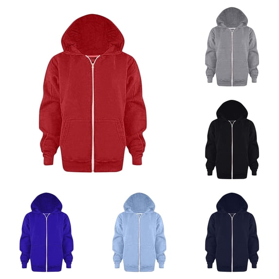 RMGVDSD Kids Full Zip Up Hoodies Plain Solid Color Hooded Sweatshirt Jacket Boys Girls Basic Hoodie Coat Classic-Fit School Casual Tops 7-8 Years