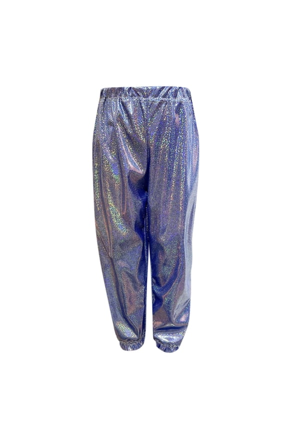 Kids Girls Boys Sparkly Metallic Harem Dance Pants Bottoms Loose Casual Pants Modern Fit Trousers Street Dancewear Carnival Classic Leisure Trousers