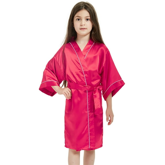RMGVDSD Kids Girls Satin Silk Kimono Robe Girl's Solid Color Short Kimono Robe Summer Bathrobe Nightgown Sleepwear Birthday Party Gifts Girls' Sleepwear for 11-12 Years