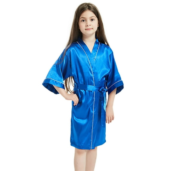 RMGVDSD Kids Girls Satin Silk Kimono Robe Girl's Solid Color Short Kimono Robe Summer Bathrobe Nightgown Sleepwear Birthday Party Gifts Summer Nightgown for 7-8 Years