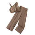 thumbnail image 1 of RMGVDSD Kids Girls Summer Outfits One-Shoulder Crop Tops Sleeveless Tank Top And Wide Leg Pants Two Piece Set Solid Color Casual Clothes 7-8 Years, 1 of 9