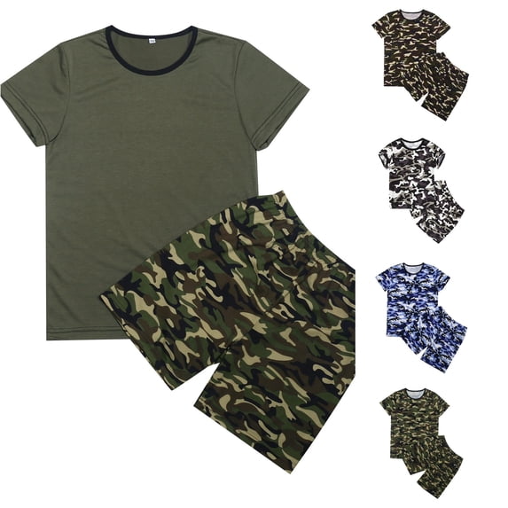 RMGVDSD Kids Summer Short Sets Boys Camo Print Short Sleeve T Shirts and Shorts Set Lightweight Breathable Casual 2 Piece Outfits Fashion Cute Clothes