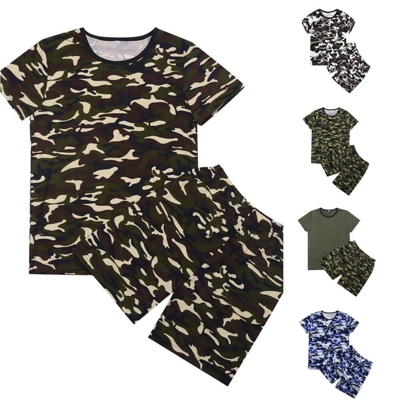 RMGVDSD Kids Summer Short Sets Boys Camo Print Short Sleeve T Shirts and Shorts Set Lightweight Breathable Casual 2 Piece Outfits Fashion Clothes
