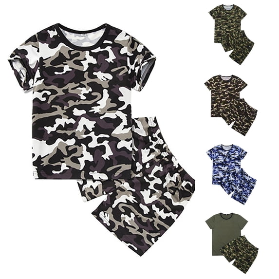 RMGVDSD Kids Summer Short Sets Boys Camo Print Short Sleeve T Shirts and Shorts Set Lightweight Breathable Casual 2 Piece Outfits Fashionable Clothes