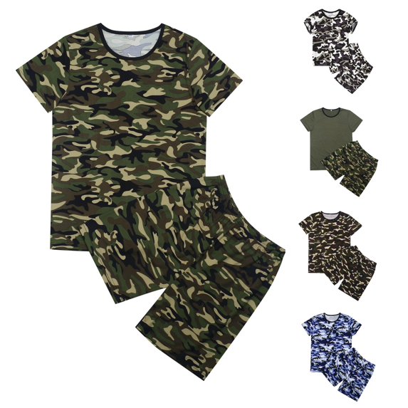 RMGVDSD Kids Summer Short Sets Boys Camo Print Short Sleeve T Shirts and Shorts Set Lightweight Breathable Casual 2 Piece Outfits Versatile Outfit
