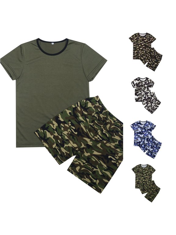 Kids Summer Short Sets Boys Camo Print Short Sleeve T Shirts and Shorts Set Lightweight Breathable Casual 2 Piece Outfits Versatile Outfit