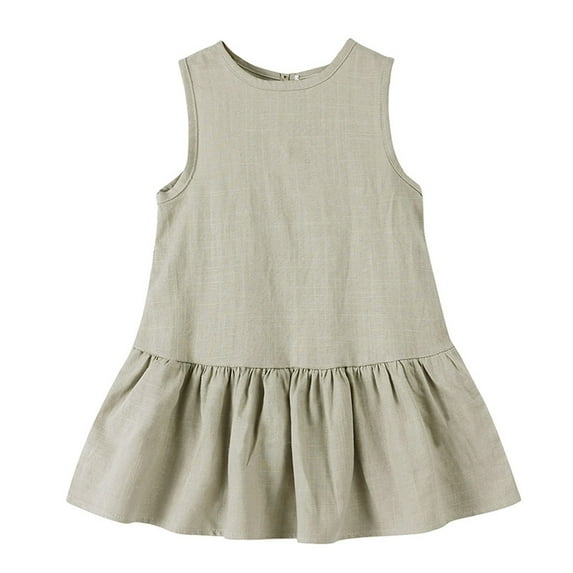 RMGVDSD Kids Toddler Baby Girls Dresses Summer Sundress Solid Color Sleeveless A-Line Midi Casual Dress Back To School Clothes Princess Party Dress