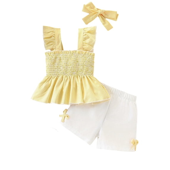 RMGVDSD Little Girls Clothes Toddler Kids Summer Outfits Ruffle Sleeveless Tank Tops And Shorts Headband 3Pcs Stylish Clothing Sets Girl Clothing Sets