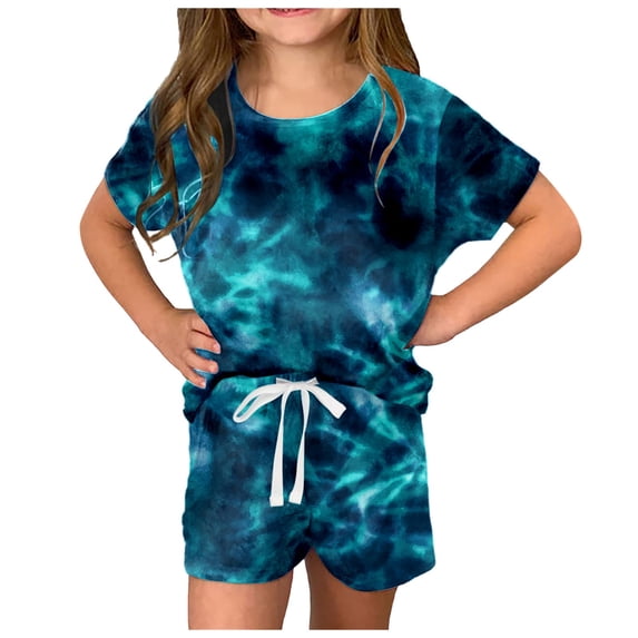 RMGVDSD Little Girls Outfits Tie Dye Print Short Sleeve T Shirts And Shorts Set With Pockets Girls Summer Short Sets Fashion Clothes 4-5 Years