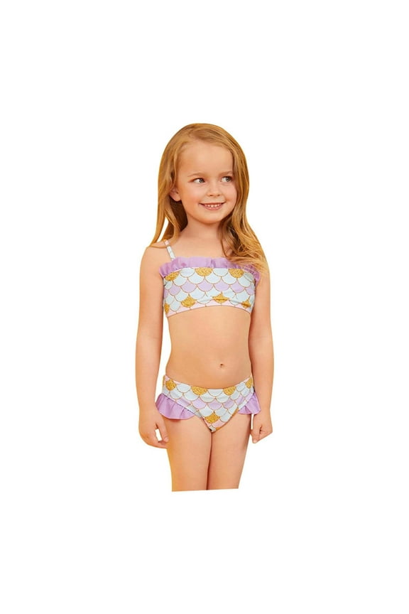 Little Girls Swimsuit Two Piece Bikini Set Ruffle Adjustable Straps Bikini Swimwear Summer Beach Bathing Suits Fashionable Swimwear