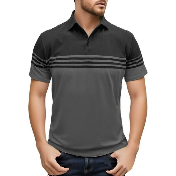 RMGVDSD Men Golf Polo Shirts Men's Summer Fashion Casual Short Sleeved Striped Shirt Lapel T Shirt Color Matching Top Slim Fit Polo Shirt