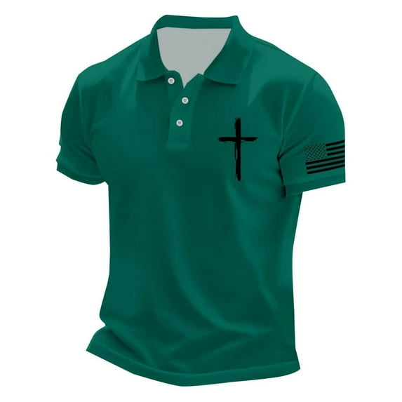 RMGVDSD Men Golf Polo Shirts Mens Shirts Summer Independence Day Print Casual Short Sleeve Button Down Polo Shirt Vacation Tops Leisure Golf Shirt