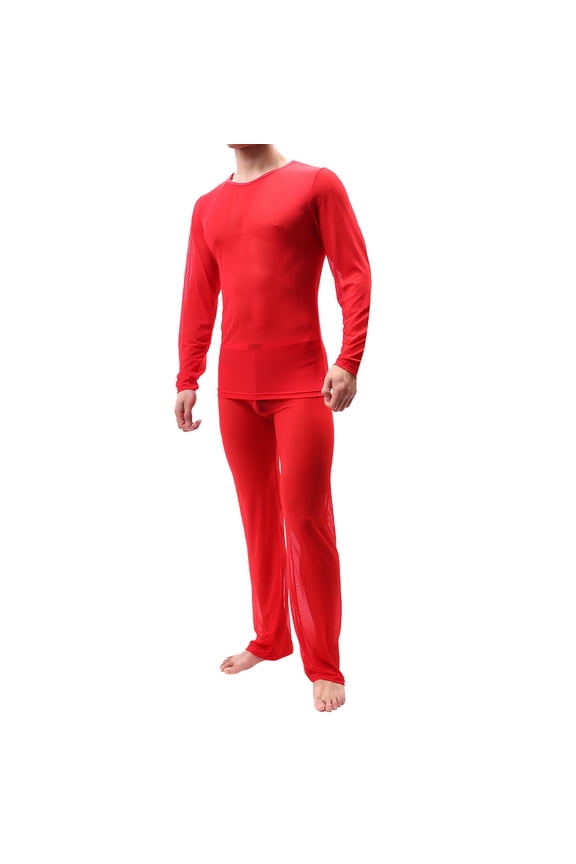 Men's 2 Piece Matching Set Mens See Through Pajamas Set Mesh Sheer Muscle T Shirt Casual Pants Underwear Sleepwear Set Clubwear Casual Athletic Outfits