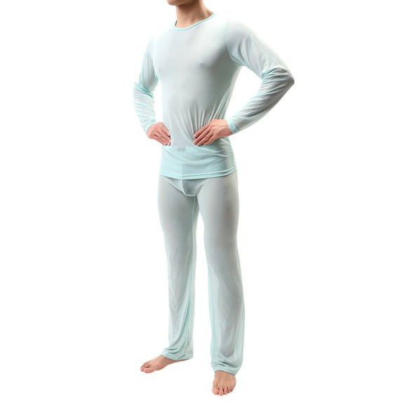 RMGVDSD Men's 2 Piece Matching Set Mens See Through Pajamas Set Mesh Sheer Muscle T Shirt Casual Pants Underwear Sleepwear Set Clubwear Gym Workout Running Sets