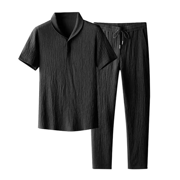 RMGVDSD Men's 2 Piece Outfits Fashion Short Sleeve Shirt And Pants Set Thin Casual Shirts Drawstring Pants Summer Beach Vacation Outfit Comfort Workout Tracksuits