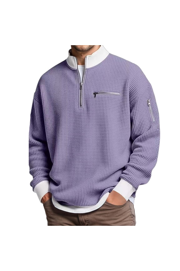 Men's Casual Pullover Sweatshirt Winter Warm Half Zip Stand Collar Sweatshirts Tops Loose Fit Comfortable Daily Wear Retro Streetwear Tops