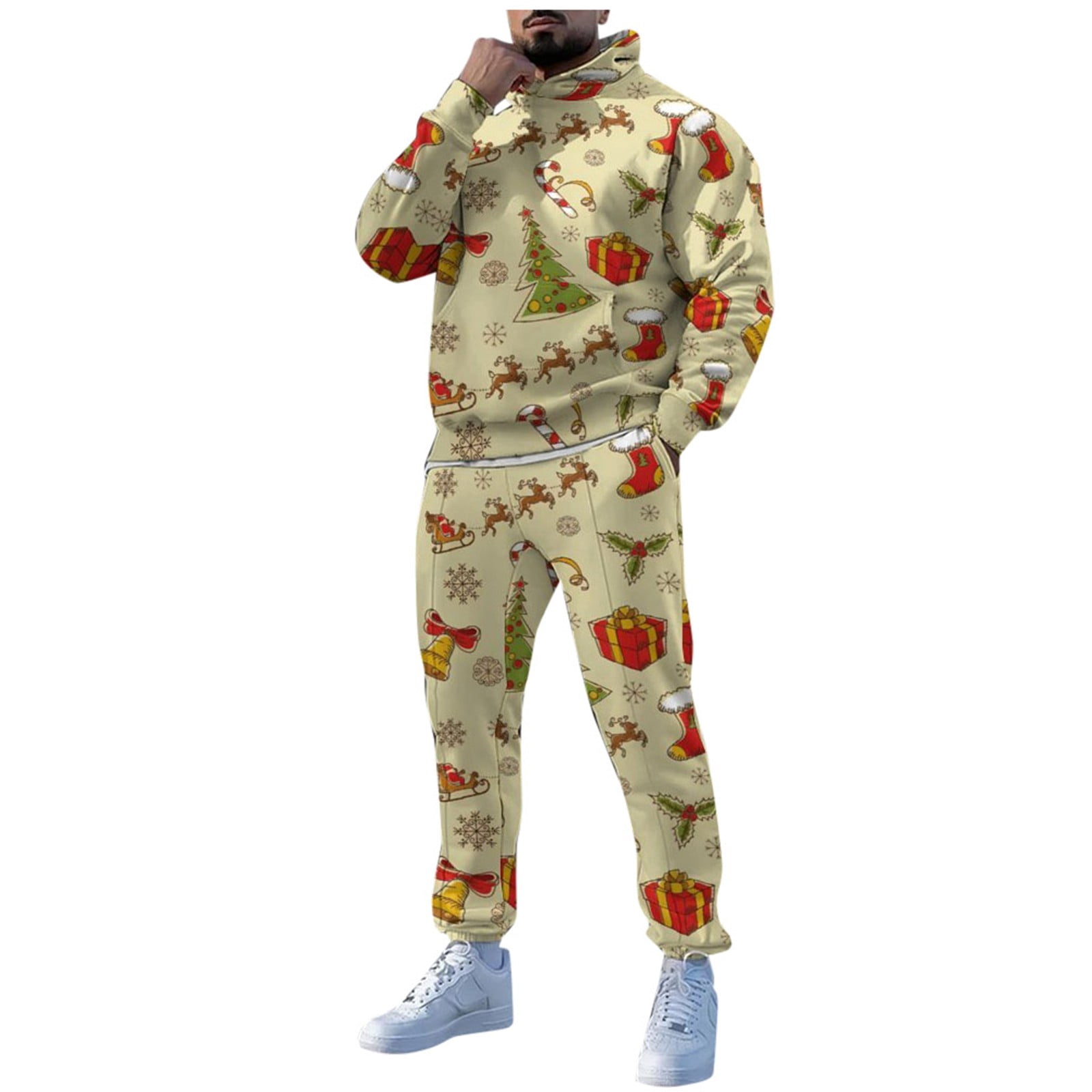 Men's Casual Tracksuits 2 Pieces Christmas Outfits Hoodies Sweatsuits Sports Jogging Suit Set Mens Casual Sweatshirt Sweatpants Sets Athletic Jogging Suits