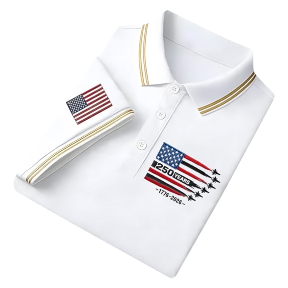 RMGVDSD Men's Classic Fit Shirts 4th Of July Patriotic Shirt 250th Anniversary USA Polo Shirts Short Sleeve Graphic Print Shirt Independence Day Outfit Classic T-Shirts
