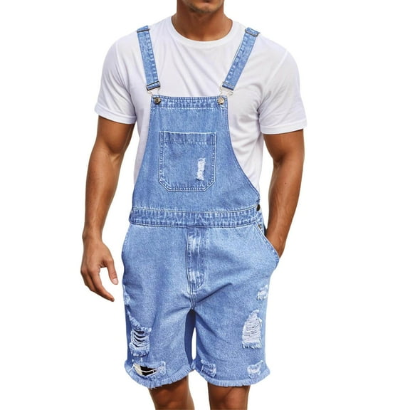 RMGVDSD Men's Denim Overalls Shorts Mens Denim Shorts Bib Overall Jean Romper Shorts Casual Loose Fit Walkshort Button Pockets Summer Jumpersuit Loose Fit Trousers