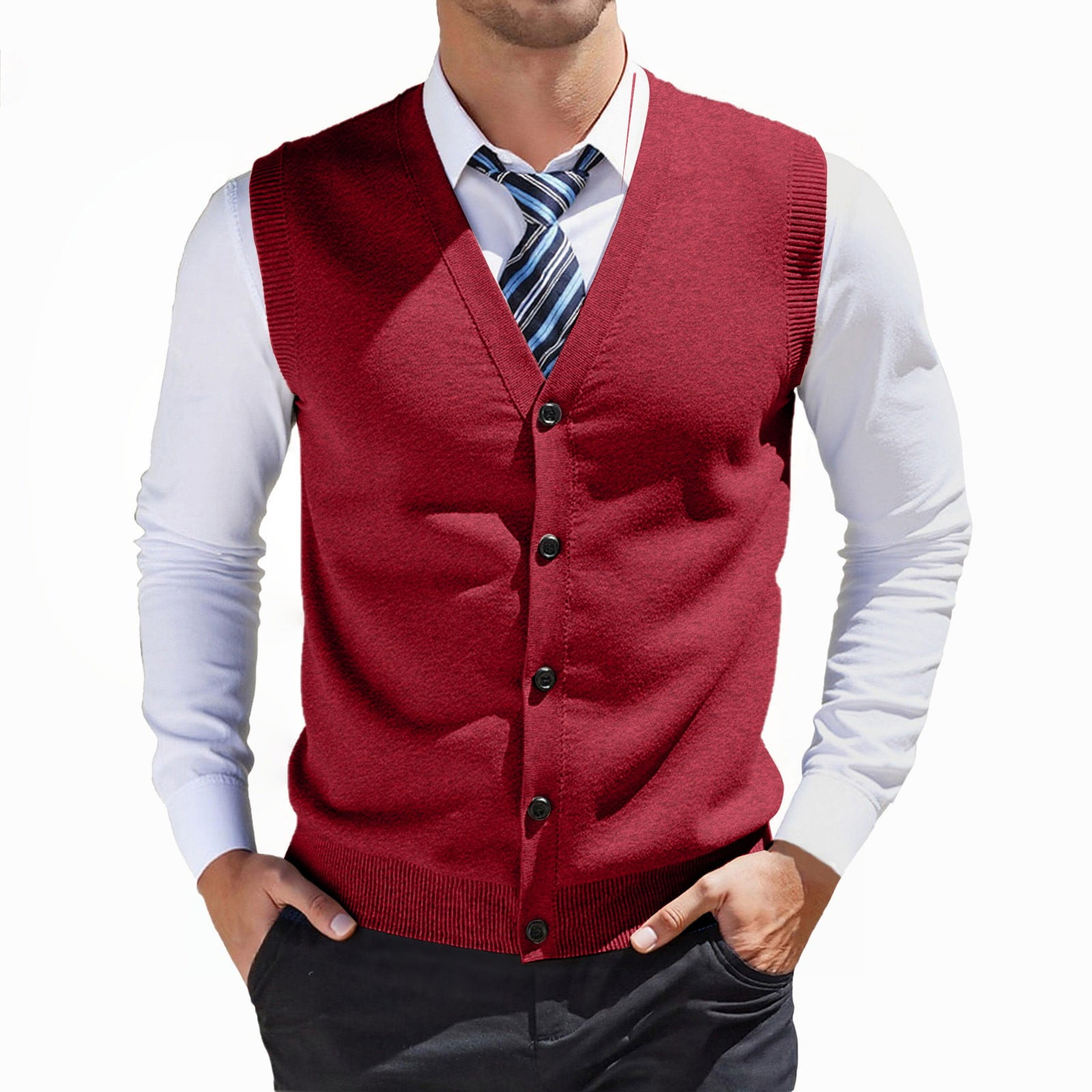 RMGVDSD Men's Fashion Sweater Vest Button Down Sleeveless V-Neck