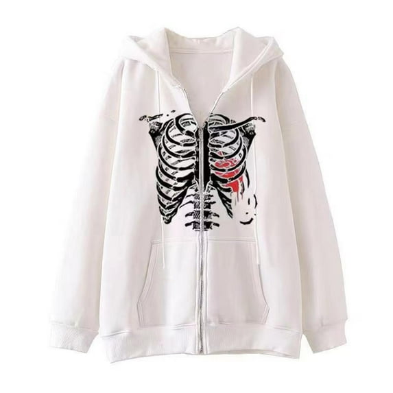 RMGVDSD Men's Full-Zip Hoodies Sweatshirts Men's Hoodies Halloween Skeleton Zip Up Hoodie Casual Wear Loose Fit Autumn Winter Hooded Sweatshirt Jacket Leisure Hoodies XL