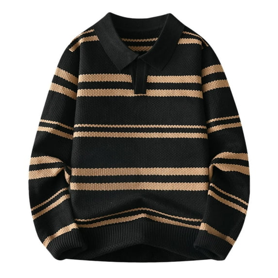 RMGVDSD Men's Knit Polo Sweater Winter Sweaters For Men Casual Long Sleeve Knitwear Pullover Striped Sweater Loose Knitted Trend Top Mens Regular Fit Sweater XXL