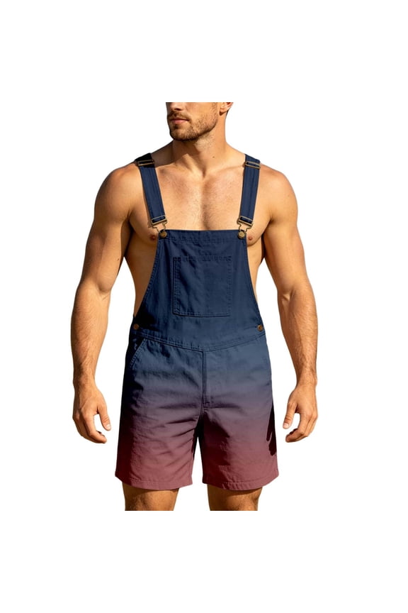 Men's Overalls Shorts Lightweight Gradient Striped Summer Outdoor Jumpsuit Adjustable Straps Overall Casual Suspender Strap Shorts,Navy