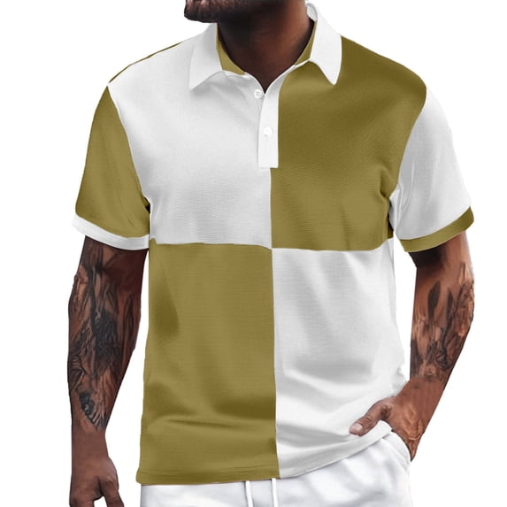 RMGVDSD Men's Polo Shirts Color Blocked Collared Golf Shirts For Men Casual Business Shirts Comfortable Button Short Sleeve Polo Shirt Regular Fit T-Shirts