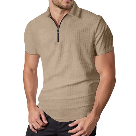 RMGVDSD Men's Polo Shirts Men Summer Fashion Solid Color Lapel Zipper Polo Shirt Casual Short Sleeved T Shirt Lightweight Athletic Shirts