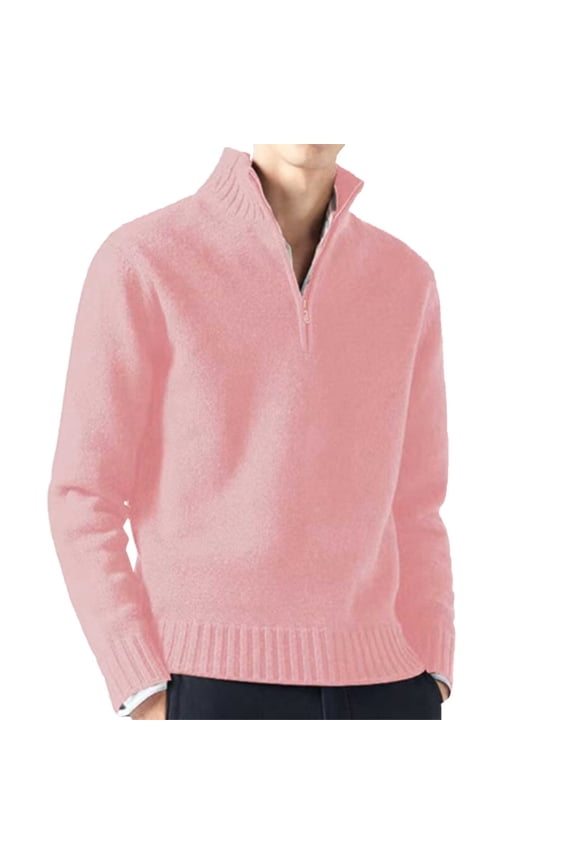 Men's Quarter Zip Pullover Sweater Male Casual Knitted Pullover Sweaters Solid Color Long Sleeve Warm Wool Knit Half Zip Sweater Top Comfy Pullover Sweaters