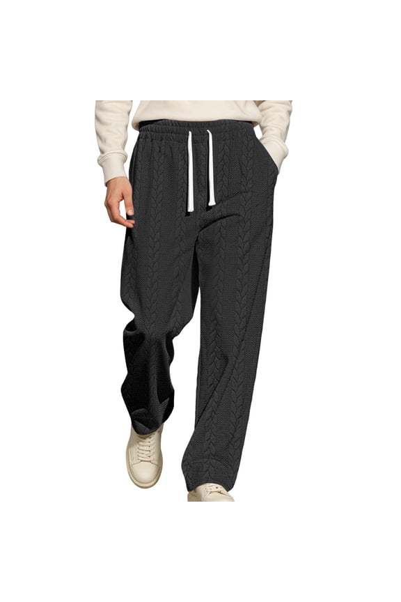 Men's Relaxed Fit Trousers Mens Casual Pants Winter Autumn Comfortable Loose Fit Solid Color Jacquard Knit Drawstring Trousers Daily Wear Fashion Trousers
