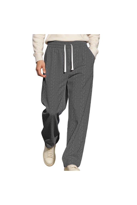 Men's Relaxed Fit Trousers Mens Casual Pants Winter Autumn Comfortable Loose Fit Solid Color Jacquard Knit Drawstring Trousers Daily Wear Loose Fit Trousers