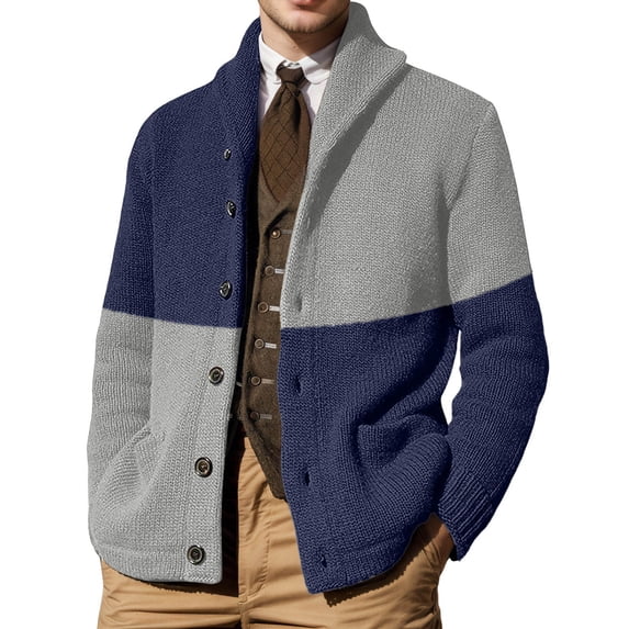 RMGVDSD Men's Sweater Coat Long Sleeve Open Front Cardigan Stylish Color Block Casual Daily Wear Autumn Winter Comfortable Knit Outerwear Fashion Knit Sweater