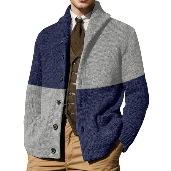 RMGVDSD Men's Sweater Coat Long Sleeve Open Front Cardigan Stylish Color Block Casual Daily Wear Autumn Winter Comfortable Knit Outerwear Fashion Knit Sweater