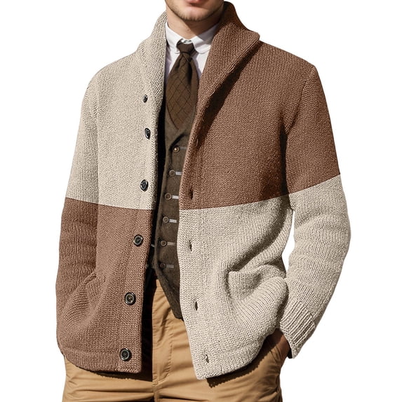 RMGVDSD Men's Sweater Coat Long Sleeve Open Front Cardigan Stylish Color Block Casual Daily Wear Autumn Winter Comfortable Knit Outerwear Soft Knit Sweaters