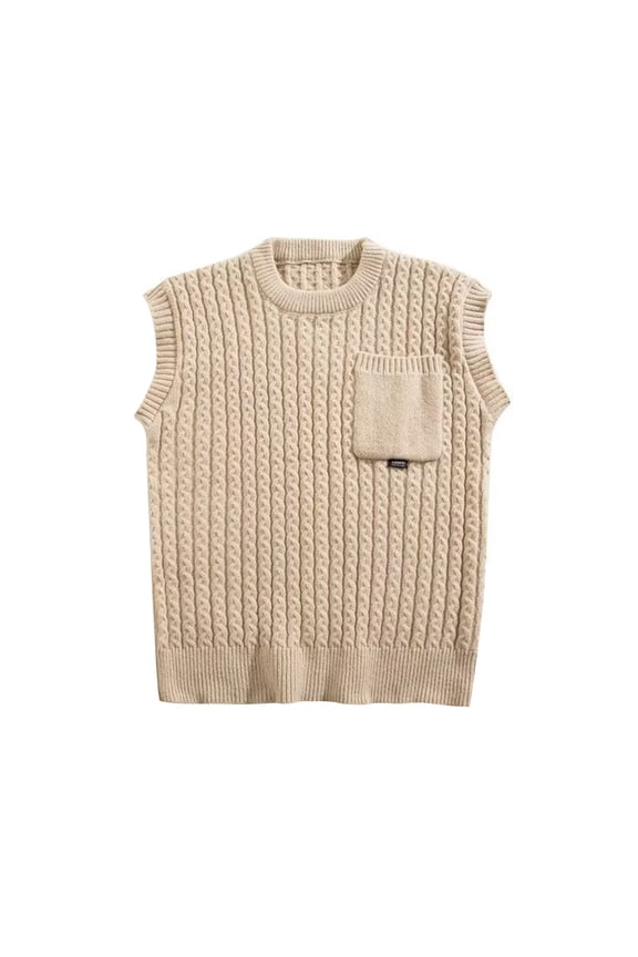 Men's Sweater Vests Male Solid Color Vintage Sleeveless Knit Crewneck Sweater Vest Pocket Soft Base Layer Knit Pullover Vest Casual Dress Sweaters