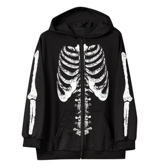 RMGVDSD Men's Zip Up Graphic Hoodies Skeleton Print Lightweight Halloween Sweatshirt Jacket Street Fashion Dark Style Zipper Hoodie Jacket Coat Relaxed Fit Sweatshirts