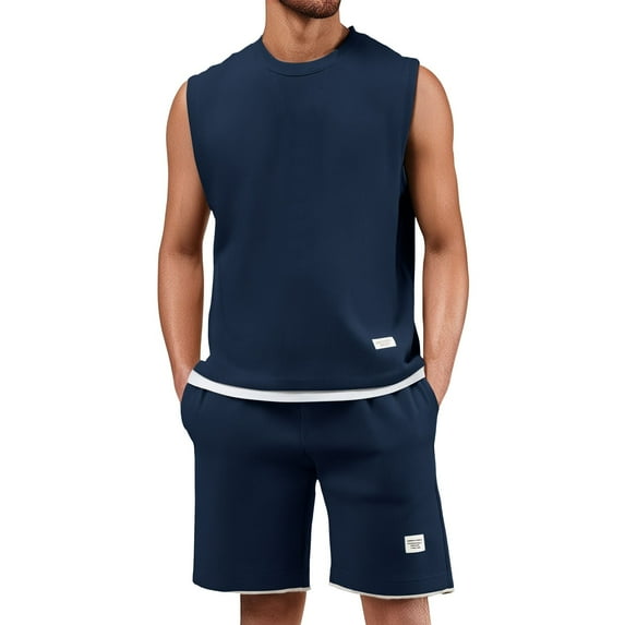 RMGVDSD Mens 2 Piece Short Sets Men's Summer Loose Sleeveless Tank Top And Shorts Set Casual Sports Suit Solid Color Workout Outfits Comfortable Athletic Suits