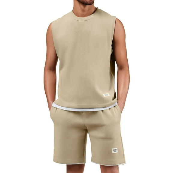 RMGVDSD Mens 2 Piece Short Sets Men's Summer Loose Sleeveless Tank Top And Shorts Set Casual Sports Suit Solid Color Workout Outfits Fashion Sports Suits