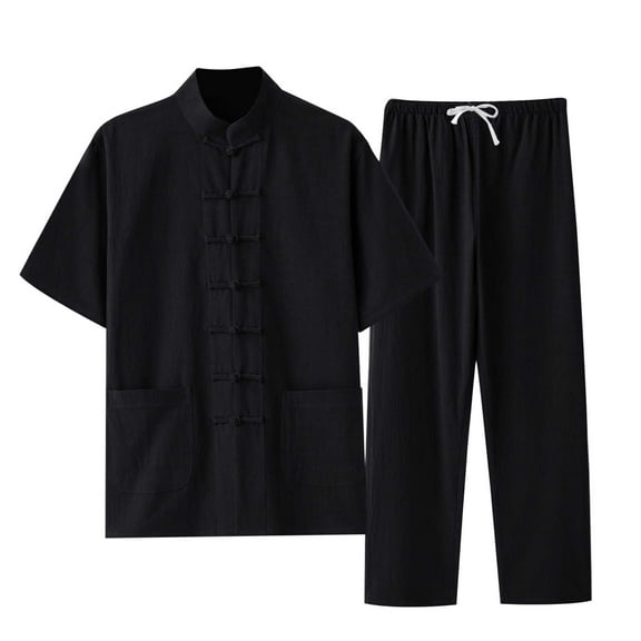 RMGVDSD Mens Beach Vacation Clothes Summer Men's Linen Set 2 Piece Outfits Short Sleeve Shirt And Pants Set Casual Retro Loose Outfit Comfort Sweatsuit Set