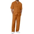 thumbnail image 1 of RMGVDSD Mens Casual 2 Piece Outfits Summer/Fall Men's Suits Comfortable Fit Solid Color Short Sleeve Shirts And Pants Set Beach Outfit Trendy Outfits Streetwear, 1 of 4