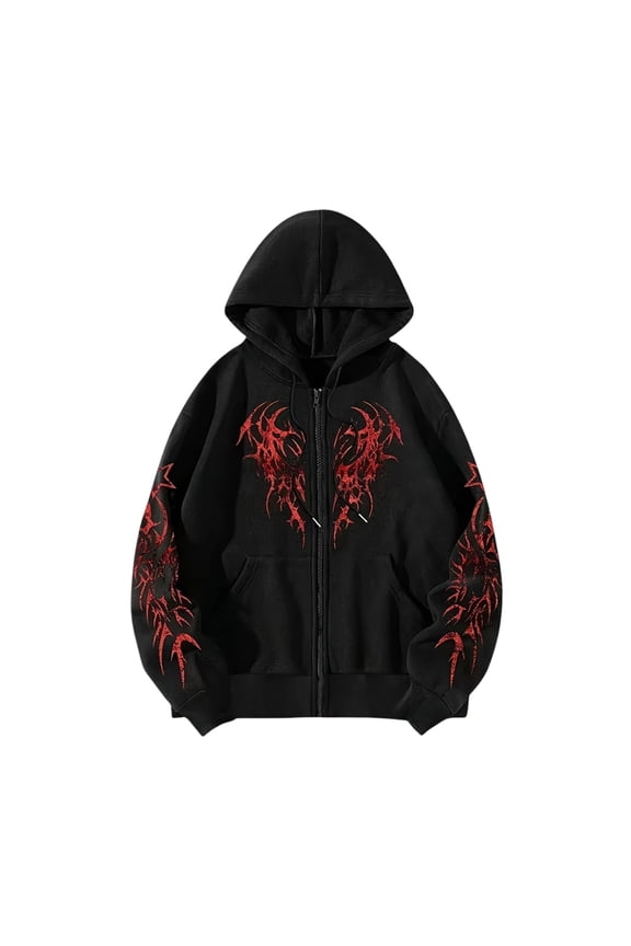Mens Casual Hoodies Men's Full-Zip Hoodies Autumn Winter Halloween Printed Casual Zipper Long Sleeve Hooded Sweatshirt Jacket Soft Pullover Shirts M