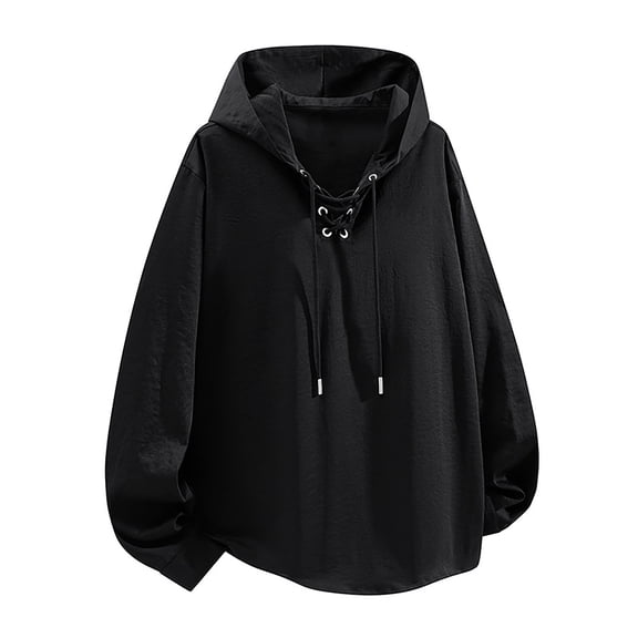 RMGVDSD Mens Casual Hoodies Men's Vintage Lace Up Hooded Sweatshirts Oversized Long Sleeve Pullover Tops Retro Sweatshirt Autumn Outerwear Soft Pullover Shirts S