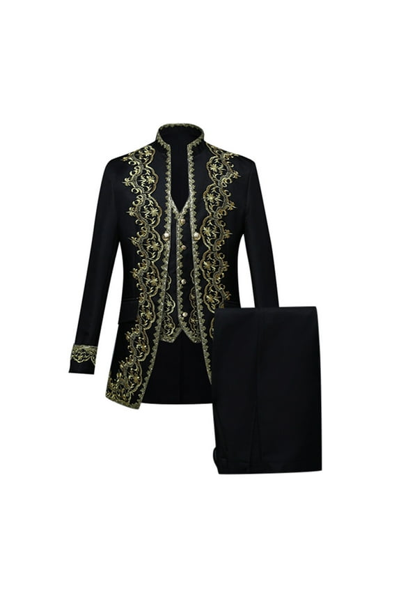 Mens Classic Fashion 3-Piece Set Suit Men Steampunk Jacket Gothic Style Embroidered Coat Vest Pants Uniform Outfits Fancy Dress Up Outfit Comfort Workout Tracksuits