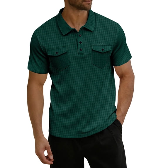 RMGVDSD Mens Golf Polo Shirts Short Sleeve Shirt With Pockets Classic Knit Tops For Everyday Wear Breathable Casual Polo Shirt Summer Golf Shirts Button T-Shirt Tops