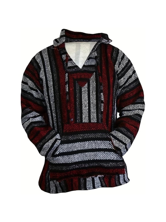 Mens Hooded Sweatshirts Classic Ethnic Style Baja Hoodie Sweatshirt Pullover Print Long Sleeve Sweater Sweatshirt Pullover Tops Relaxed Fit Sweatshirts