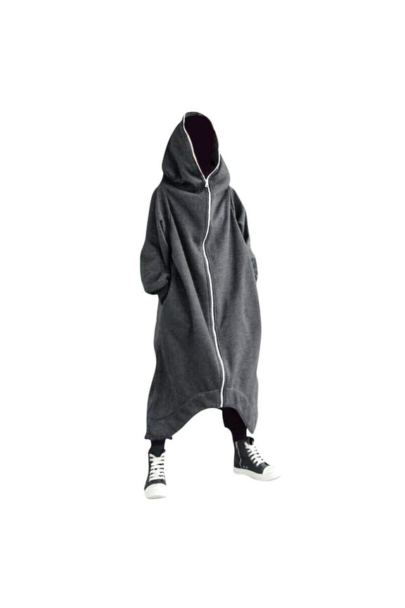 Mens Hooded Sweatshirts Men's Solid Color Outerwear Fashion Dark Style Full Body Long Sleeved Zipper Long Hooded Sweater Soft Hoodies For Men