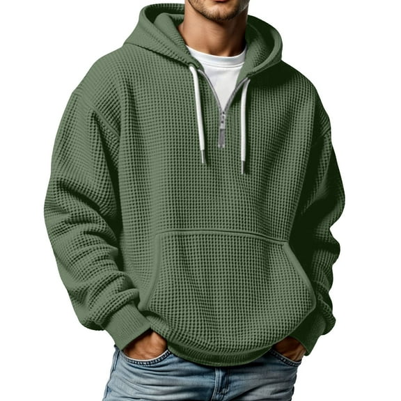 RMGVDSD Mens Hoodies Pullover Texture Quarter Zip Hooded Sweatshirt With Pockets For Outdoor Activities Casual Comfortable Athletic Jacket Warm Fashion Shirts